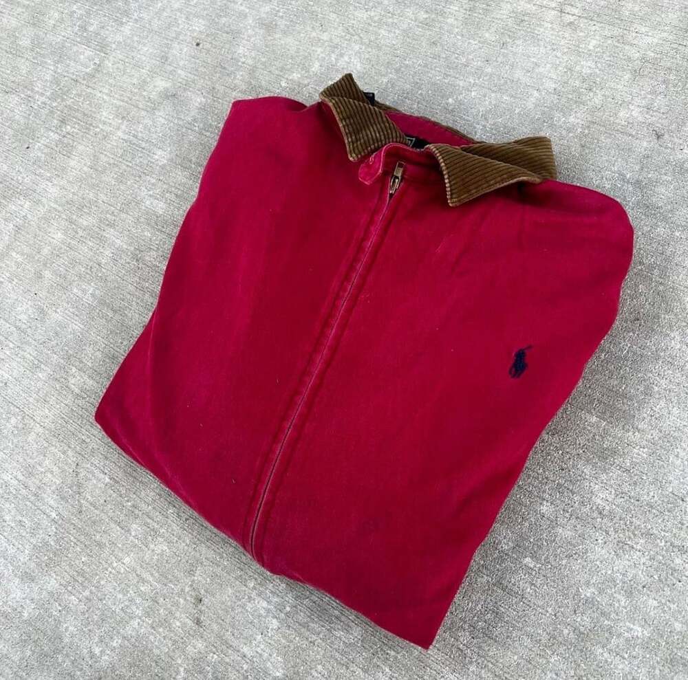 Vintage 90s Polo Ralph Lauren Corduroy Collar Harrington Jacket Red Men’s XL
